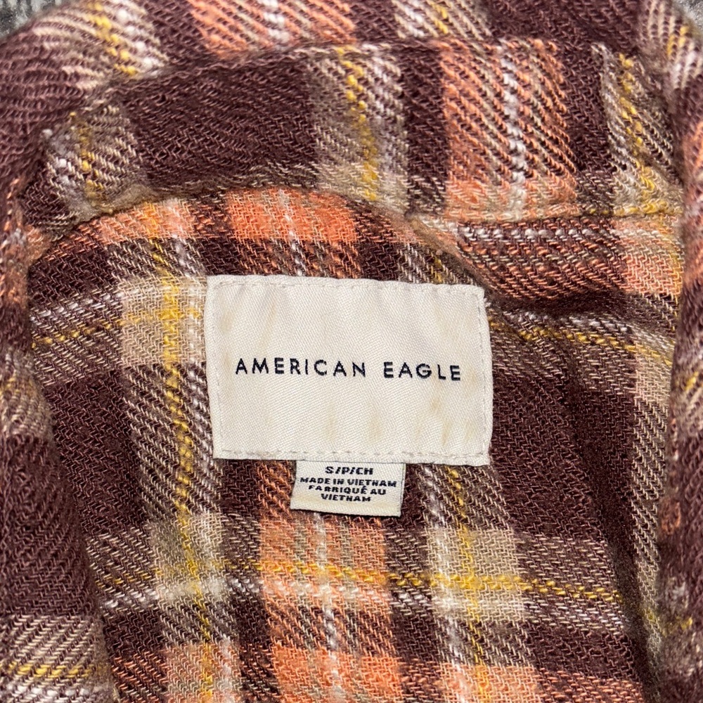AMERICAN EAGLE Brown Plaid Tie-Front Women's button down Shirt size small - Picture 8 of 9